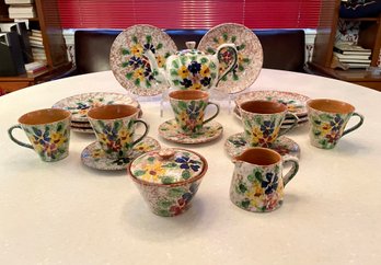 Vintage Nassos Rodos Glazed Terra Cotta Pansy Tea Set From Greece