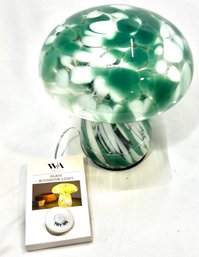 Sage And White Confetti Glass Mushroom Light.