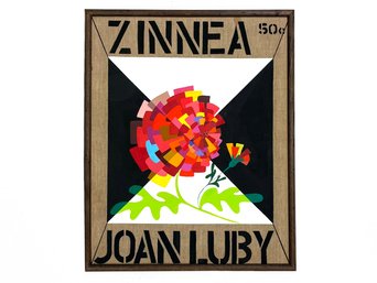 A Vintage Acrylic On Raw Linen, 'Zinnia Seed Packet,' Joan Luby (American, 1934-2015)