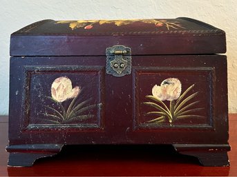 A Hand Painted Leather Clad Jewelry Chest