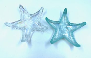 Pairing Of Contemporary Art Glass Starfish Trinket Dishes