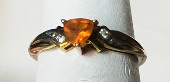 10K GOLD ORANGE CITRINE DIAMOND ACCENT RING