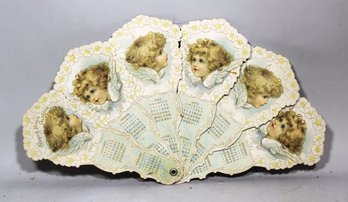 1902 'cherub Heads Calendar Paper Ladies Fan Calendar Great Condition