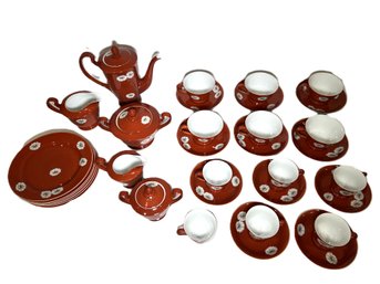 Noritake Nippon Toki Kasha Red Orange Daisy Design Tea & Coffee Set