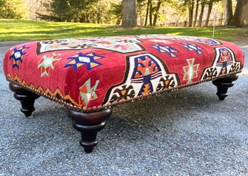 A Bespoke English Turned Leg Ottoman Or Coffee Table In Kilim Upholstery By George Smith