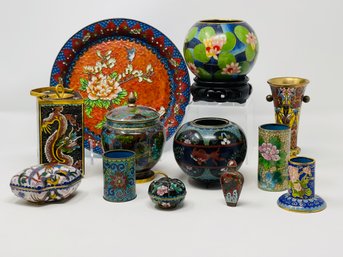 Collection Of Cloisonne And Champleve Tabletop Items