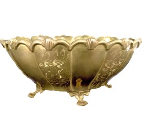 Beautiful Vintage Ornate India Engraved Brass Footed Bowl