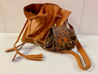 Urban Outfitters Leather Drawstring Purse Together With A Mexican Bag (2)