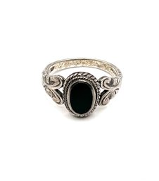 Vintage Sterling Silver Onyx Color Ornate Ring, Size 7.75