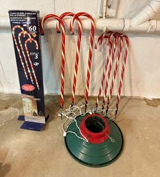 Large Christmas Tree Stand For Trees,Vintage 3 Large,4 Small Christmas Yard Candy Cane Light Stakes Candycane