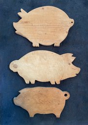 Three Vintage Pig Shaped Wooden Cutting Boards