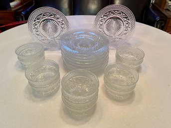 Anchor Hocking Wexford Pressed Glass Luncheon Plates & Sherbet Bowls