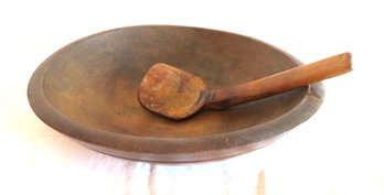 Primitive Wood Dough Bowl With Wood Paddle