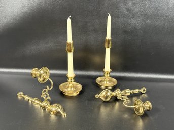 A Grouping Of Brass Candle Holders & Sconces