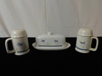Vintage Country Goose Salt Pepper And Butter Service