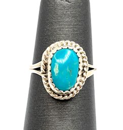 Vintage Native American Sterling Silver Turquoise Ornate Ring, Size 3.5