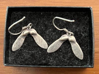 Beautiful Sterling Silver Sycamore Seed Earrings - Artist Signed, Newport RI