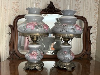TWO PAINTED VICTORIAN GWTW LAMP