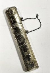 Hand Engraved Sterling Silver Cylindrical Container Pendant Or For Chatelaine