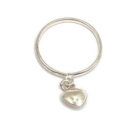 Vintage Sterling Silver Heart Dangle Charm Ring, Size 4.5