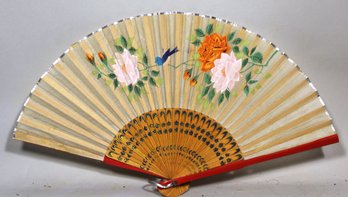 Vintage Occupied Japan Hand Painted Fabric And Bamboo Ladies Fan