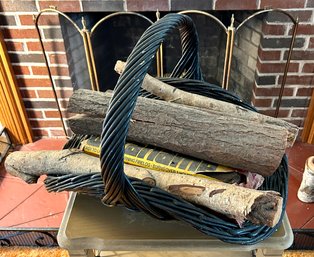 Black Wicker Log Holder & Wood Logs