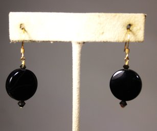 VINTAGE GOLD FILLED AND DISC FORMED BLACK ONYX STONE PIERCED EARRINGS