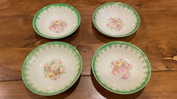 A Rare Find Lot Of 4 PADEN CITY POTTERY Bowls Green Edge Gold Swags Floral Centers