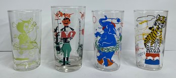 Lot Of 4 Collectible Circus Themed Glasses From 1950s One From 1949