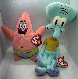 2nd Set Of Ty Spongebob Squarepants Beanie Babies- Squidward And Patrick