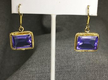 Fabulous Brand New Sterling Silver With 14K Gold Overlay With Tanzanite - Very Nice Earrings - Brand New !