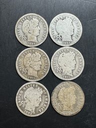 6 Barber Silver Dimes 1902, 1905, 1906, 1907, 1911, 1911-D