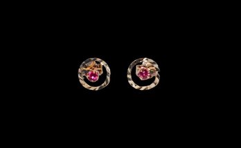14k Yellow Gold Stud Earrings With Ruby Color Stones