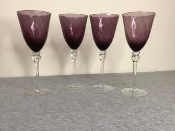 VINTAGE AMETHYST OPTIC SWIRL WINE GLASSES