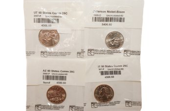 Mix Lot Of Uncirculated State Quarters Utah And Arizona And A Jefferson Nickel-bison