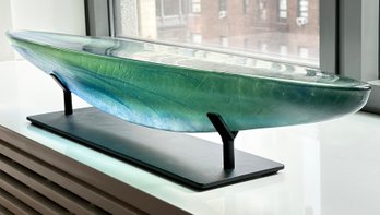 A Large Model Art Glass Boat By Daum Crystal