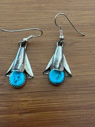 Sterling And Turquoise Bezel Flower Bud Earrings