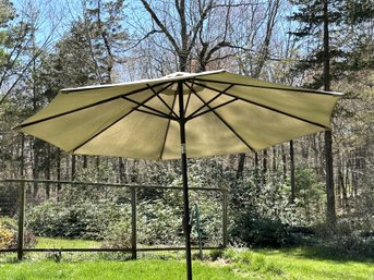 A Market Umbrella In Tan With Cast-Metal Stand, 8'
