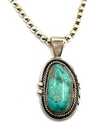 Vintage Dyadema Italian Sterling Silver Chain With Large Solid Sterling Silver Turquoise Pendant