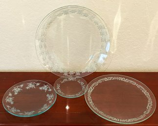 Vintage Asian Etched Glass Platters