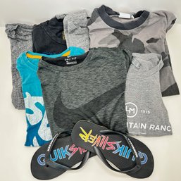 7 T-Shirts By Adidas, NIke & More, Size Large Youth & Men's Small & New Qucksilver Flip-Flops, Size 6/7