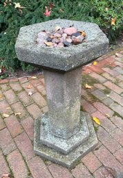 Vintage Hexagonal Concrete Bird Bath On Column