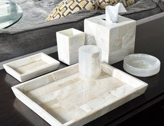 A Modern Marble And Mica Bath Accessory Set