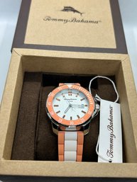 New In Box TOMMY BAHAMA LAGUNA Unisex Watch- Authentic Coral Dial With Ceramic Bezel