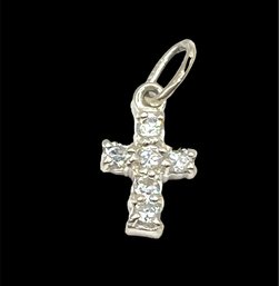 Tiny Vintage Sterling Silver Clear Stones Cross Pendant