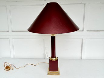 Burgundy And Brass Column Form Desk/table Lamp