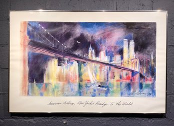 Vintage Leroy Neiman American Airlines New Yorks Bridge To The World Poster