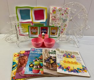 Cupcake Ferris Wheel, Colorful Plastic Party Platters, Cake Decor Books