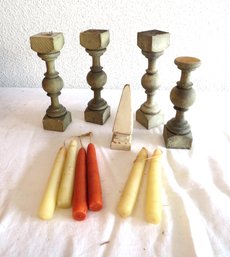Lot Of Beeswax Taper Candles And Wood Spindles