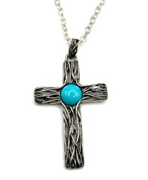 Vintage Israel PZ Sterling Silver Ornate Turquoise Cross Necklace